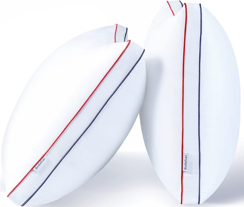 Bedufsar Bed Pillows for Sleeping, Queen Size Pillows Hotel Quality Set of 2, Firm and Supportive Gusseted Pillows for Side and Back Sleepers, Cooling Down Alternative Fluffy Soft Pillow (20x30 in) - Image 1